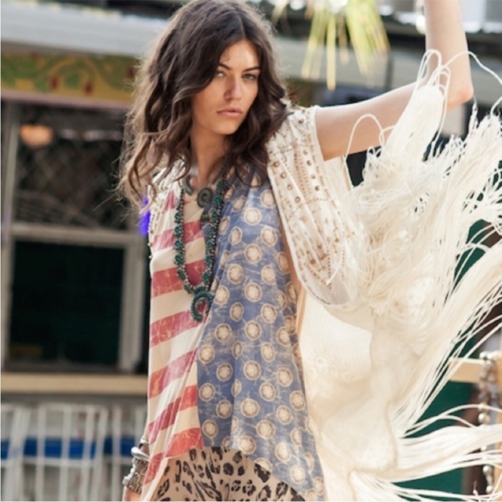 Spell USA Singlet Tank America Flag Graphic Sand Beige Small EUC